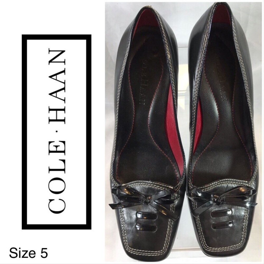 🍂Cole Haan Square-Toe Bow Pumps